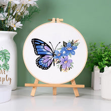 Load image into Gallery viewer, Beginners Floral Butterfly Hand Embroidery DIY Kit 20cm
