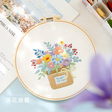 Cargar imagen en el visor de la galería, Pastel Floral Design Hand Embroidery DIY Kit 20cm