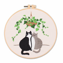 Load image into Gallery viewer, Cat on Flowers  Hand Embroidery DIY Kit 20cm