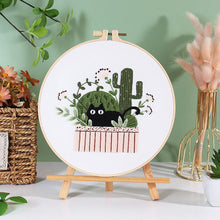 Load image into Gallery viewer, Black Cat on Plant Hand Embroidery DIY Kit 20cm