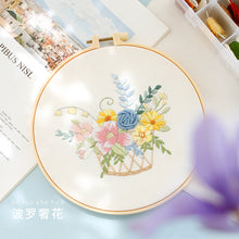 Cargar imagen en el visor de la galería, Pastel Floral Design Hand Embroidery DIY Kit 20cm