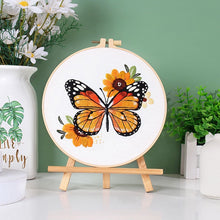 Load image into Gallery viewer, Beginners Floral Butterfly Hand Embroidery DIY Kit 20cm