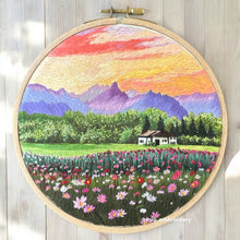Load image into Gallery viewer, Original Thread Painting - Colorful Landscape and Flowers - Embroidery size 7”