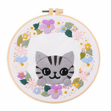 Load image into Gallery viewer, Cute Cartoon Cat Hand Embroidery DIY Kit 20cm
