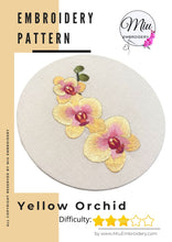 Load image into Gallery viewer, Yellow Orchid PDF Embroidery Pattern + Video Tutorial