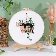 Load image into Gallery viewer, Black Cat on Plant Hand Embroidery DIY Kit 20cm