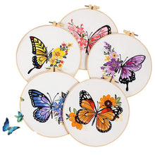 Load image into Gallery viewer, Beginners Floral Butterfly Hand Embroidery DIY Kit 20cm