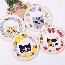 Load image into Gallery viewer, Cute Cartoon Cat Hand Embroidery DIY Kit 20cm