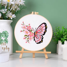 Load image into Gallery viewer, Beginners Floral Butterfly Hand Embroidery DIY Kit 20cm
