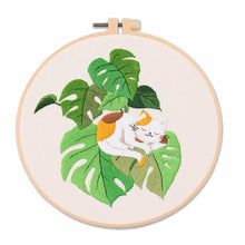 Load image into Gallery viewer, Cat on Flowers  Hand Embroidery DIY Kit 20cm