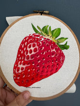 Load image into Gallery viewer, Original Thread Painting - Giant Strawberry- Hoop size 7”
