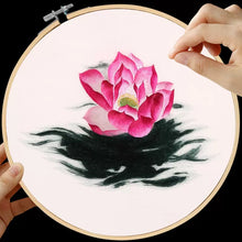 Load image into Gallery viewer, DIY Silk Embroidery kit Pink Lotus 20cm