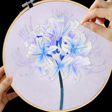Load image into Gallery viewer, DIY Silk Embroidery kit White Spider Lilies 20cm