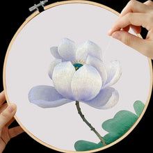 Load image into Gallery viewer, DIY Silk Embroidery kit White Lotus 20cm