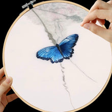 Load image into Gallery viewer, DIY Silk Embroidery kit Blue Butterfly 20cm