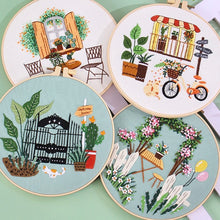 Load image into Gallery viewer, Cute Cat in Garden Hand Embroidery DIY Kit 20cm