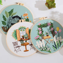 Load image into Gallery viewer, Cute Cat in Garden Hand Embroidery DIY Kit 20cm