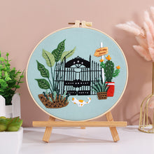 Load image into Gallery viewer, Cute Cat in Garden Hand Embroidery DIY Kit 20cm