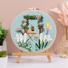 Load image into Gallery viewer, Cute Cat in Garden Hand Embroidery DIY Kit 20cm