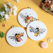 Load image into Gallery viewer, Floral Bee Hand Embroidery DIY Kit 20cm