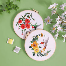 Load image into Gallery viewer, Humming bird & Flower Hand Embroidery DIY Kit 20cm