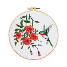 Load image into Gallery viewer, Humming bird & Flower Hand Embroidery DIY Kit 20cm