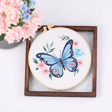 Load image into Gallery viewer, Colorful Butterfly & Flowers Hand Embroidery DIY Kit 20cm