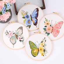 Load image into Gallery viewer, Colorful Butterfly & Flowers Hand Embroidery DIY Kit 20cm