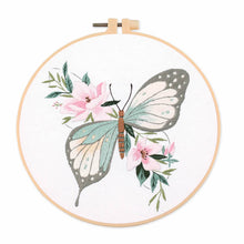 Load image into Gallery viewer, Colorful Butterfly & Flowers Hand Embroidery DIY Kit 20cm
