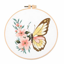 Load image into Gallery viewer, Colorful Butterfly & Flowers Hand Embroidery DIY Kit 20cm