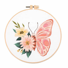 Load image into Gallery viewer, Colorful Butterfly & Flowers Hand Embroidery DIY Kit 20cm