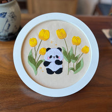 Load image into Gallery viewer, Baby Panda Flowers Hand Embroidery DIY Kit 20cm
