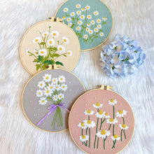 Load image into Gallery viewer, Beginners White Daisy Flowers Hand Embroidery DIY Kit 20cm
