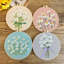 Load image into Gallery viewer, Beginners White Daisy Flowers Hand Embroidery DIY Kit 20cm