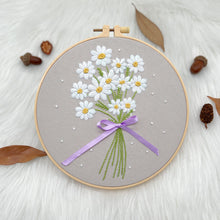Load image into Gallery viewer, Beginners White Daisy Flowers Hand Embroidery DIY Kit 20cm