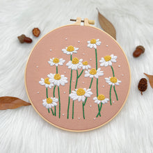 Load image into Gallery viewer, Beginners White Daisy Flowers Hand Embroidery DIY Kit 20cm