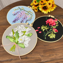 Cargar imagen en el visor de la galería, Vibrant Ribbon Flowers Hand Embroidery DIY Kit 20cm