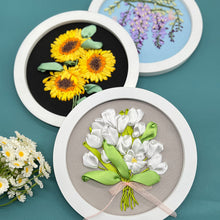 Cargar imagen en el visor de la galería, Vibrant Ribbon Flowers Hand Embroidery DIY Kit 20cm