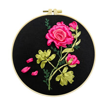 Cargar imagen en el visor de la galería, Vibrant Ribbon Flowers Hand Embroidery DIY Kit 20cm