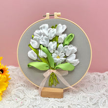 Cargar imagen en el visor de la galería, Vibrant Ribbon Flowers Hand Embroidery DIY Kit 20cm