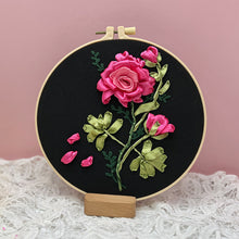 Cargar imagen en el visor de la galería, Vibrant Ribbon Flowers Hand Embroidery DIY Kit 20cm