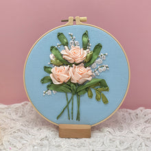 Cargar imagen en el visor de la galería, Vibrant Ribbon Flowers Hand Embroidery DIY Kit 20cm