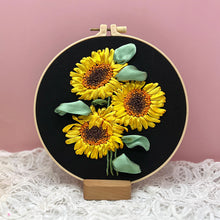 Cargar imagen en el visor de la galería, Vibrant Ribbon Flowers Hand Embroidery DIY Kit 20cm