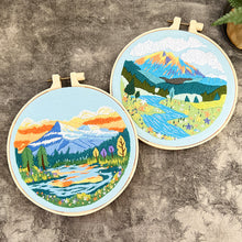 Load image into Gallery viewer, River Mountain scenery Landscape Hand Embroidery DIY Kit 20cm