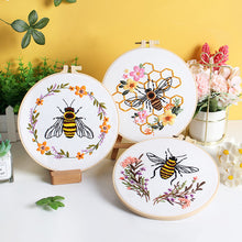 Load image into Gallery viewer, Flowers & Bee Scenery Embroidery DIY Kit 20cm