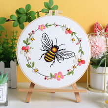 Load image into Gallery viewer, Flowers & Bee Scenery Embroidery DIY Kit 20cm