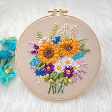 Cargar imagen en el visor de la galería, Astonished Ribbon Flowers Bouquet Embroidery DIY Kit 20cm