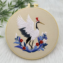 Load image into Gallery viewer, Majestic Crane and Flowers Embroidery DIY Kit 20cm