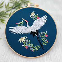 Load image into Gallery viewer, Majestic Crane and Flowers Embroidery DIY Kit 20cm