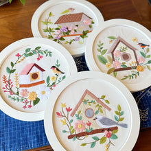 Load image into Gallery viewer, Birdhouse with bird and Flowers Embroidery DIY Kit 20cm